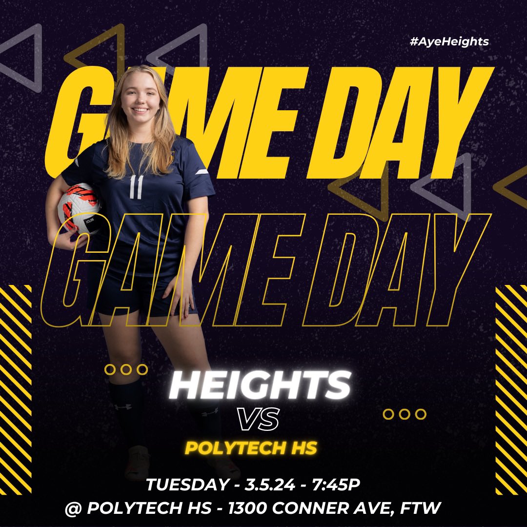 Coming off a great win last Friday, we are on the road both games this week! Come check out your Lady Yellow Jackets TOMORROW at Poly Tech, 7:45p ⚽️🎉. #ayeheights🐝 @DFW_Girls_HS_VS @Gosset41 @FWISDAthletics @tasco @MaxPreps