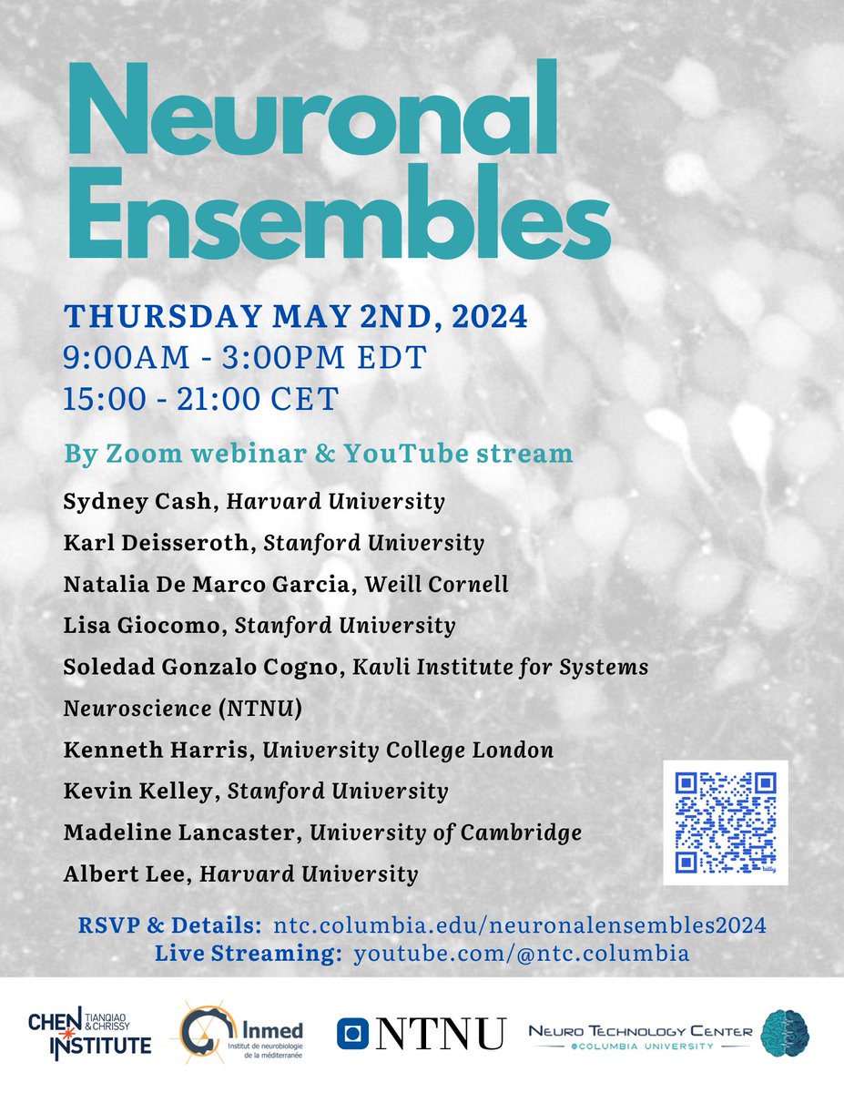 Online symposium on neuronal ensembles on May 2nd, co-organized with Emre Yaksi @yaksi_emre @NTNU and Rosa Cossart INMED. Great speakers! Registration open and free ntc.columbia.edu/ensembles2024/