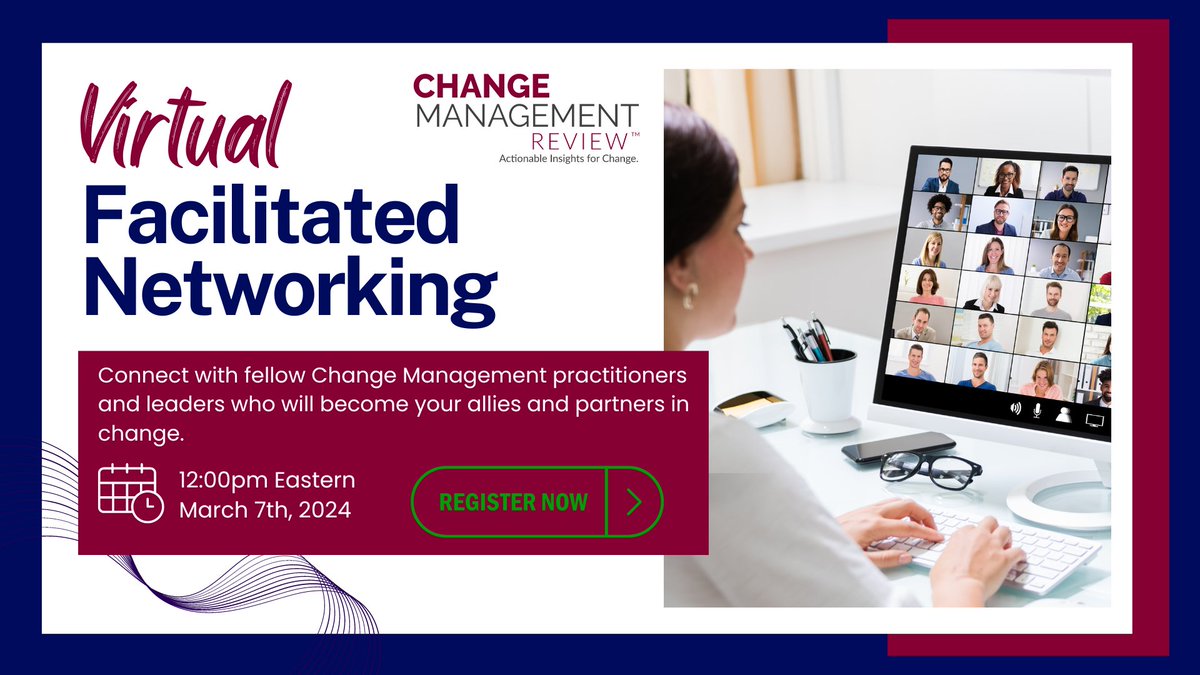 Dive into Change Management Conversations! Change Management Pros, our Virtual Facilitated Networking awaits! 🚀 Let's share ideas, insights, and navigate change together. Join us for a dynamic session on Mar 7th! changemanagementreview.com/virtualnetwork…