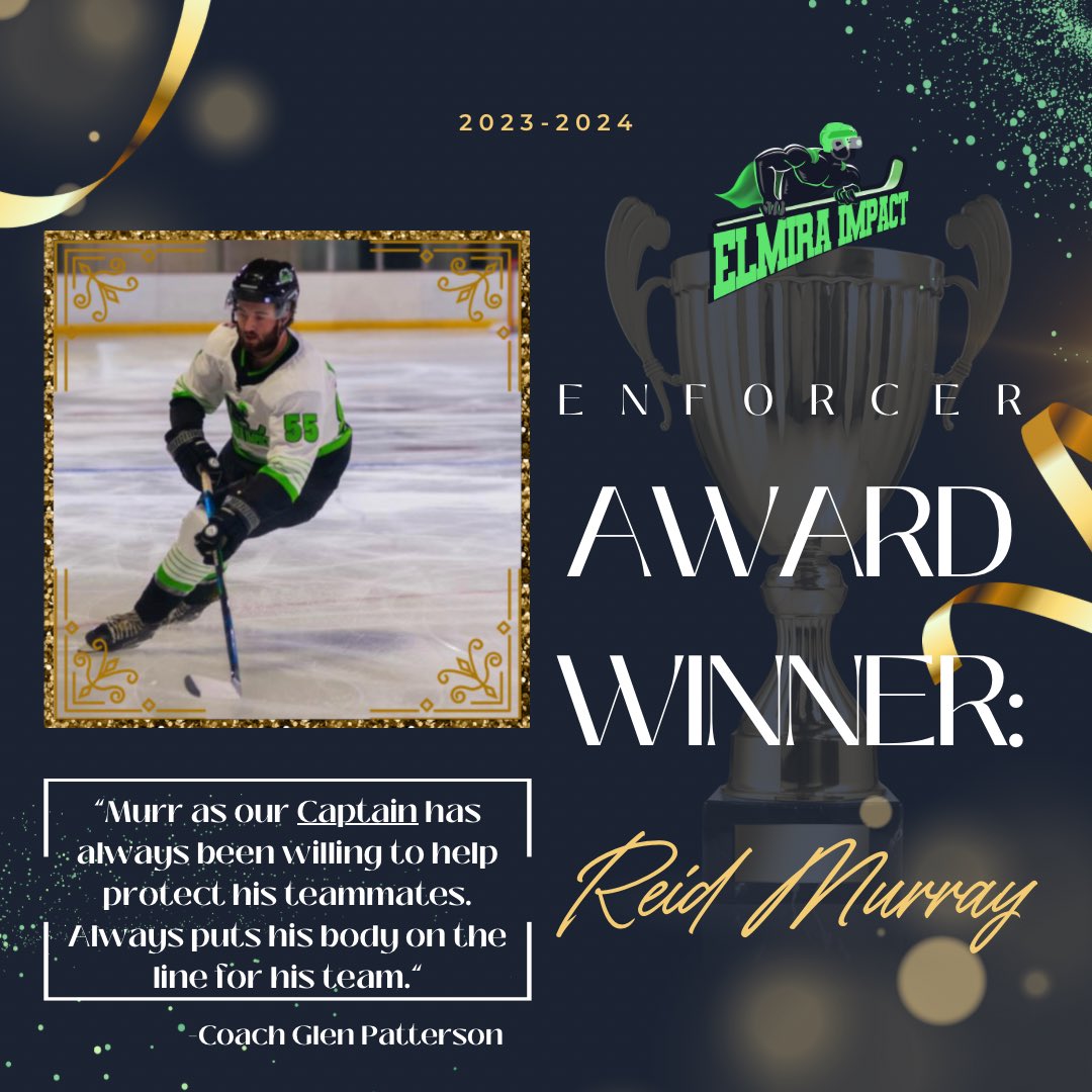 The Captain is your Enforcer award winner for 2023-24‼️💚 G: 1 A: 6 P: 7 Reid has provided stability on the backend, and has been the team leader all season by always pushing his teammates to be their best. Congrats to Murr for being our Enforcer award winner! #ImpactPlayer💥