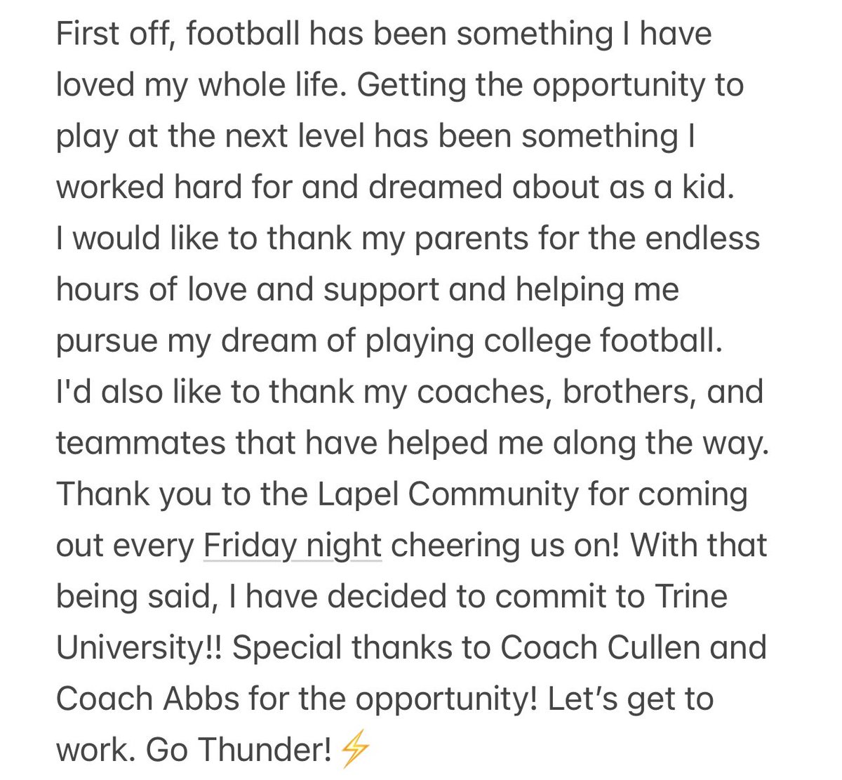 lnalex6's tweet image. 100% Committed! Thanks @CoachBCullen @CoachAbbs @CoachRRiley @TrineThunderFB @colejalex26 @WillAle48145276