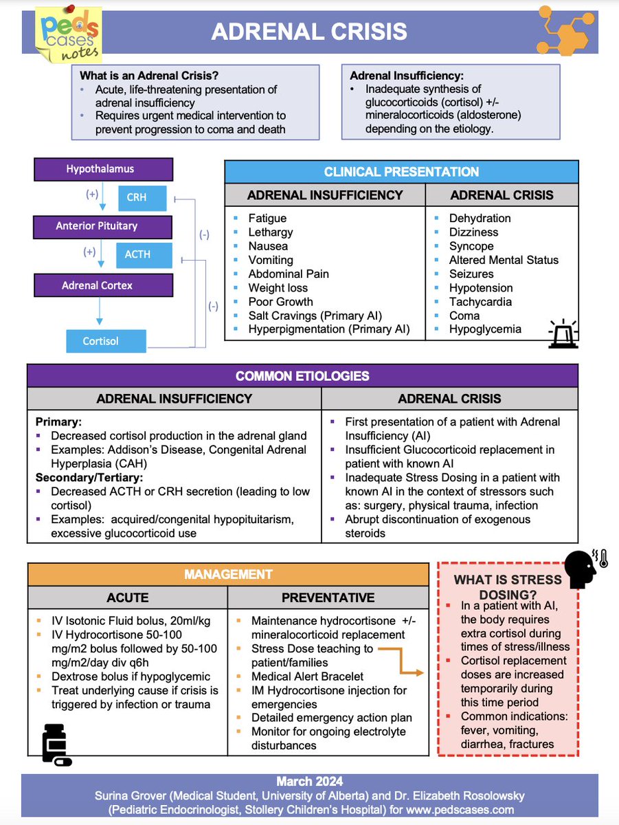 Check out our latest note on adrenal crisis! It was created by Surina Grover, a medical student at the University of Alberta with the help of Dr. Rosolowsky, a pediatric endocrinologist at the University of Alberta. pedscases.com/adrenal-crisis