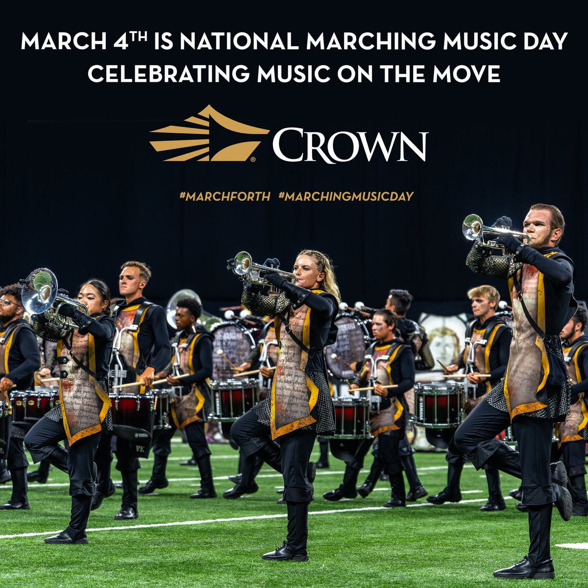 Happy March Forth from Carolina Crown! Join us in celebrating music on the move 👣🎵 #marchforth #marchingmusicday #crownbrass #crownguard #crownpercussion