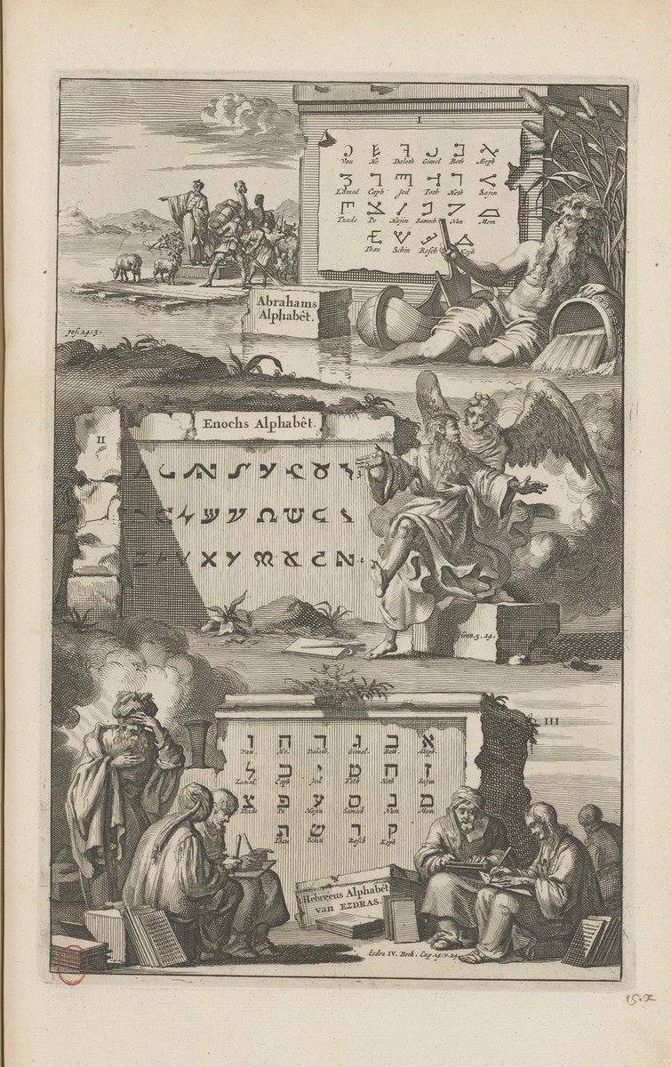 Here is a thread 🧵about the oldest alphabets in chronological order, from a 17th century historians' standpoint. Abraham's, Enoch's and then the Hebrew Alphabet... Also, a way to phonetically translate them...? Part 1 of 6