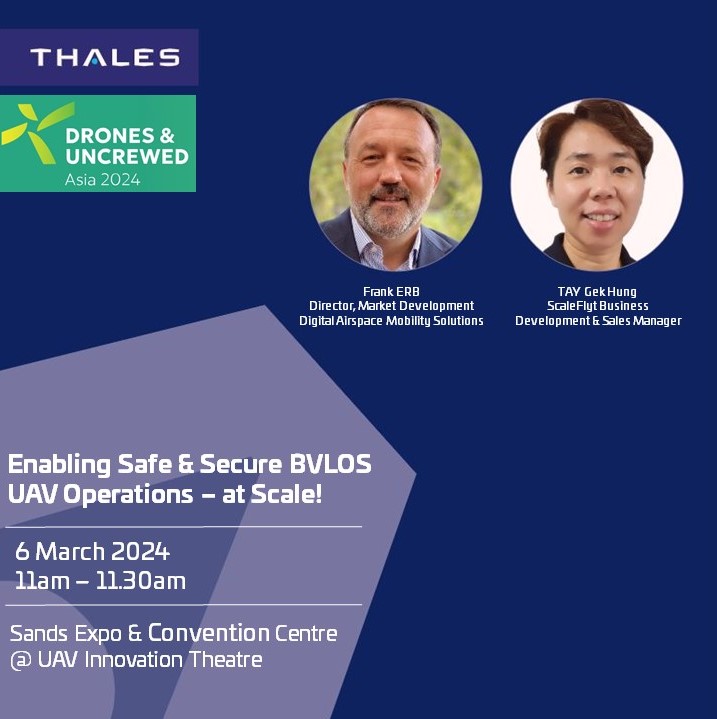 We're ready to welcome you at Drones & Uncrewed Asia 2024! Happening at 11am today, join us to hear our #aviation experts share their insights on safe and secure BVLOS UAV Operations as well as our 'Made-in-Singapore' #drone identification tracker, the ScaleFlyt Remote ID.