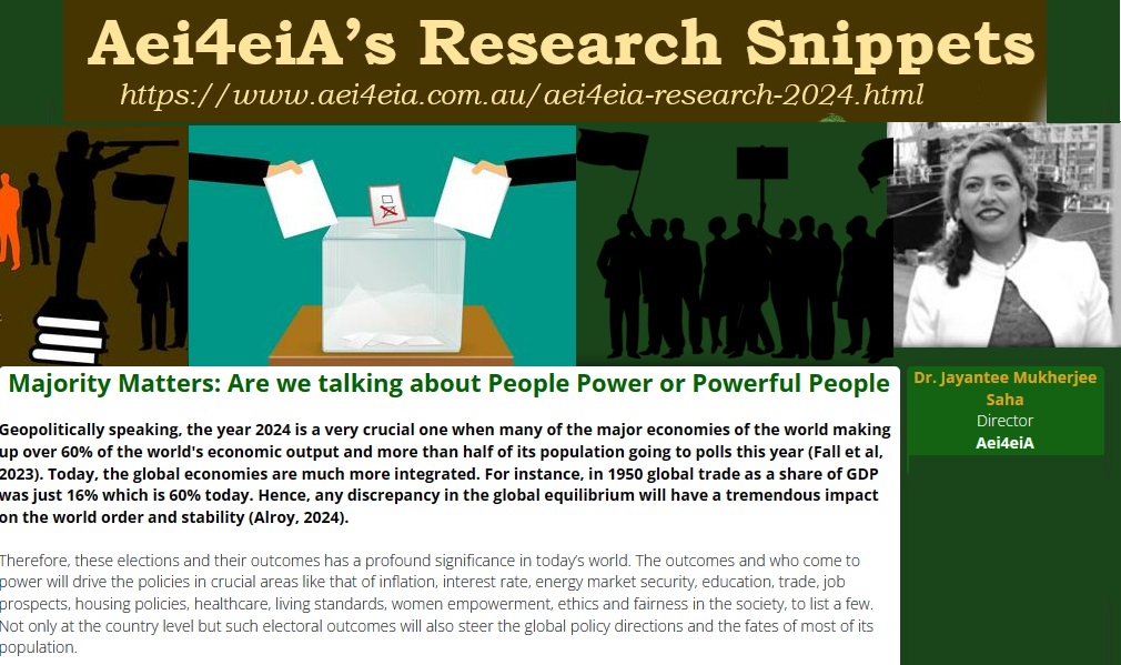 #Aei4eiAResearch | Experts' Forum-2024 is the year of election in 76 countries around the world. 'Majority Matters: Are we talking about People Power or Powerful People'.  Here's more: aei4eia.com.au/dr-jayantee-ms… #SustainableDevelopment #PeoplePower #Socioeconomicresearch