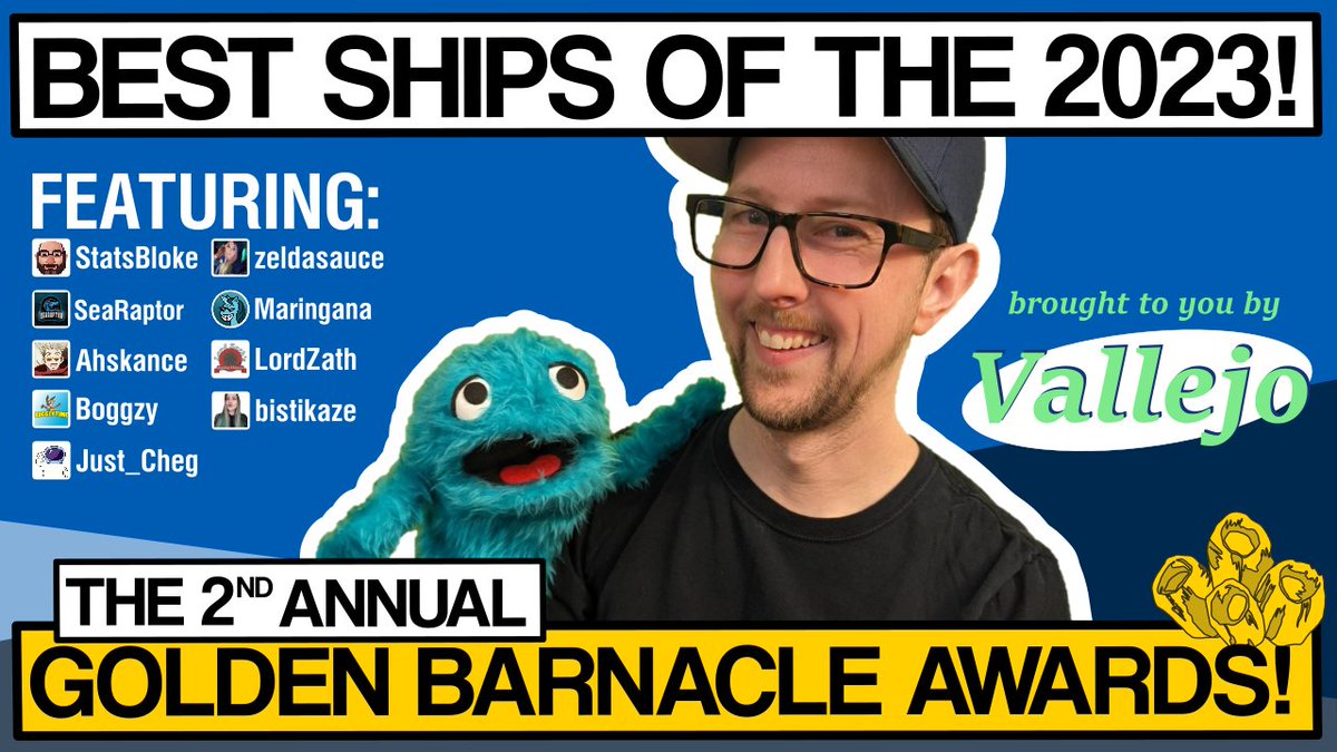 Please join us THIS SATURDAY March 9th at 10am Pacific, 1pm Eastern and 7pm Central European time for the 2nd Annual Golden Barnacles!  We have a puppet!  #WorldofWarships 
twitch.tv/clydeplayslive