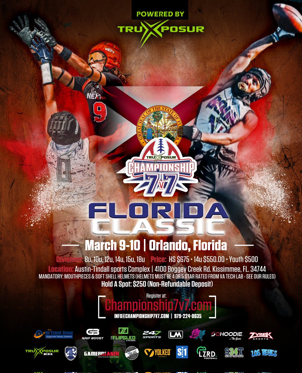 Championship7v7Circuit (@champ7v7circuit) on Twitter photo #FloridaClassic ๐ฅ Orlando, FL
March 9-10 <a href="/AustinTindallFL/">Austin-Tindall Park</a>
Register at: championship7v7.com
We will be rolling our 1V1BATTLES at this event as well
#championship7v7 #truxposur #7v7football #7on7football #FloridaClassic ๐ฅ Orlando, FL
March 9-10 <a href="/AustinTindallFL/">Austin-Tindall Park</a>
Register at: championship7v7.com
We will be rolling our 1V1BATTLES at this event as well
#championship7v7 #truxposur #7v7football #7on7football