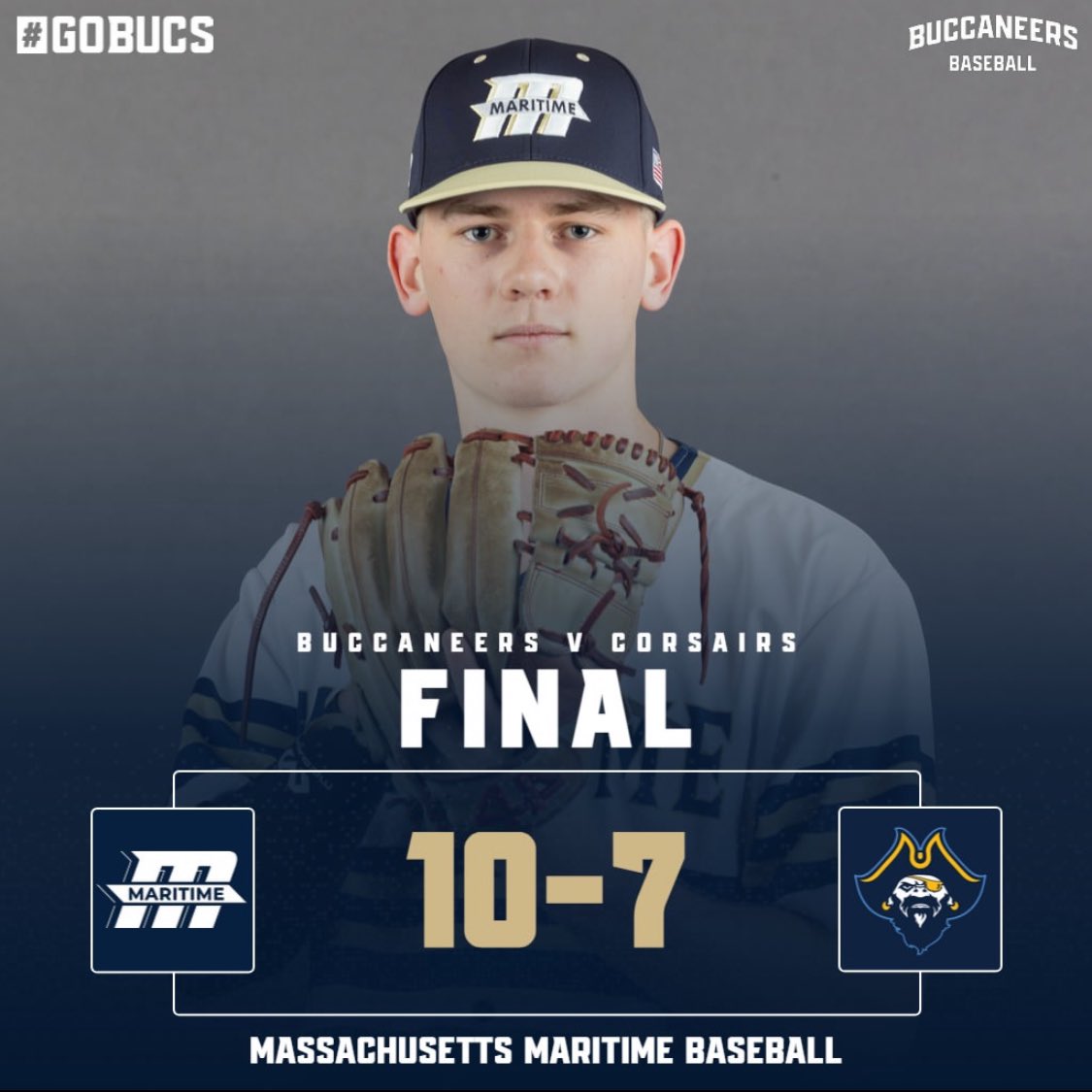 The <a href="/Maritime_Bucs/">Massachusetts Maritime Buccaneers</a> pick up their 1st W of the year as we outlast <a href="/UMassDBaseball/">UMD Baseball</a> 10-7.  Freshman RHP Jay Loeffler picks up his first career win and Nolan Kennedy records the save. AJ Pietrofesa 3-4 1rbi.
Read more at: mmabucs.com/sports/bsb/ind…

#BucBall🏴‍☠️
#oneteamonefaMily