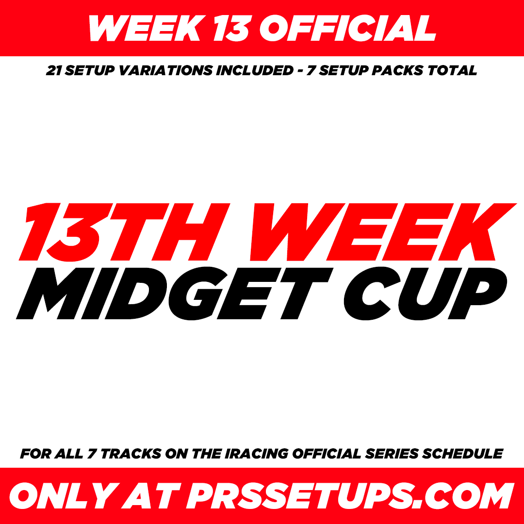 PRSsetups's tweet photo. ๐ฅWEEK 13TH MIDGET CUP SETUPS NOW AVAILABLE๐ฅ
Don't know what to race this week? Well, we got you covered with the Midget Cup setups! Go check out our Midget Cup setups below!
Week 13th Midget Cup Setups๐https://t.co/XoQxoJrClb
#GetOneOrChaseOne
https://t.co/m8yhPreeMq
#iRacing #iRacingSetups #iRacingSetupShop #SimRacing #SetupShop