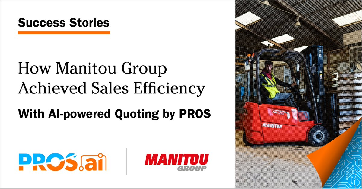 _hklug_'s tweet image. Before PROS 👉 Manitou had to manually update a catalog and customization was difficult to track and change.

With PROS 👉 Manitou implemented #SmartCPQ to streamline their configuration and pricing systems across their global sales teams.

Results ➡️ ms.spr.ly/6014cZWKK