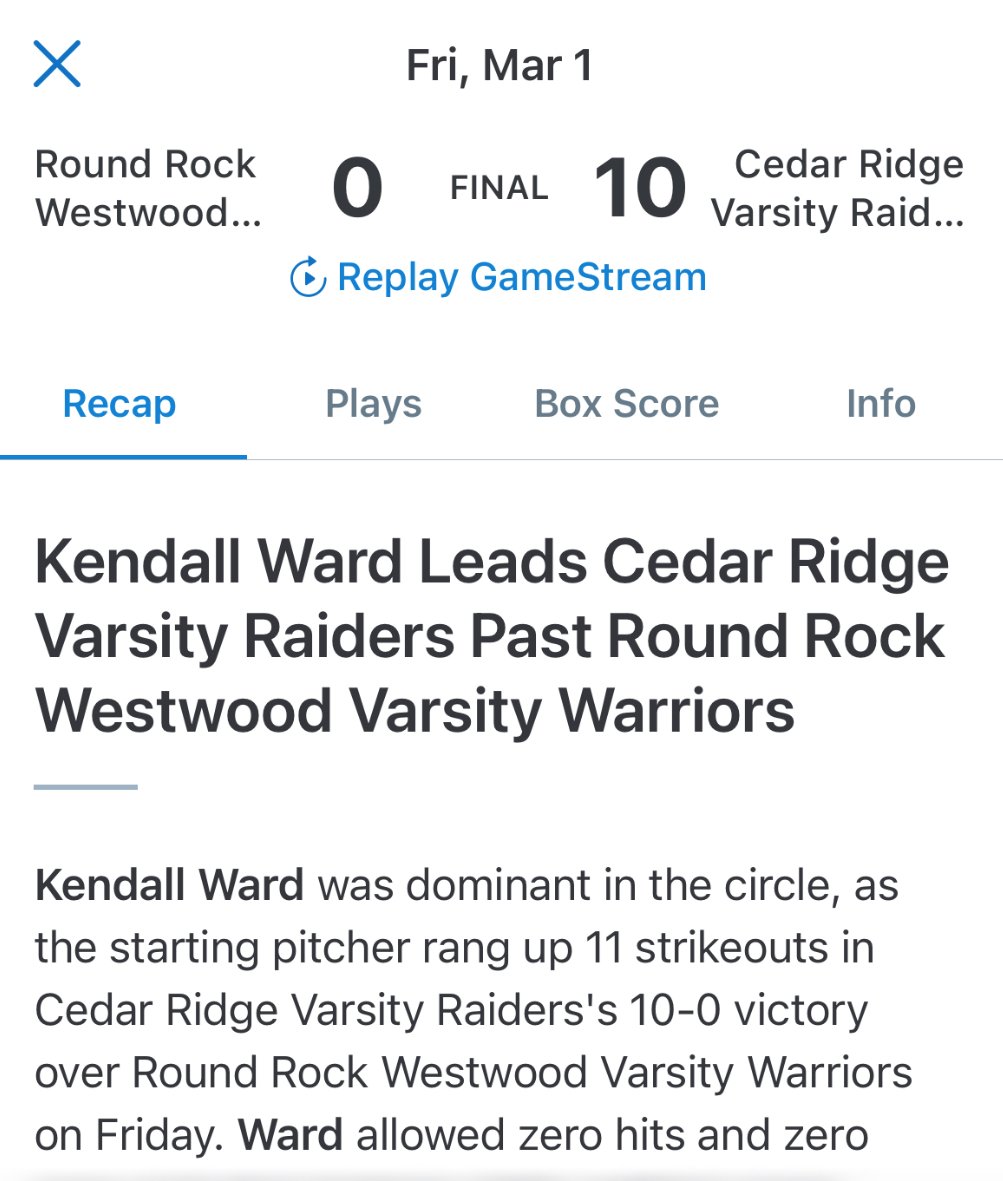 <a href="/kendall_wardd/">Kendall Ward</a> pitched a perfect game with 11ks on Friday night.