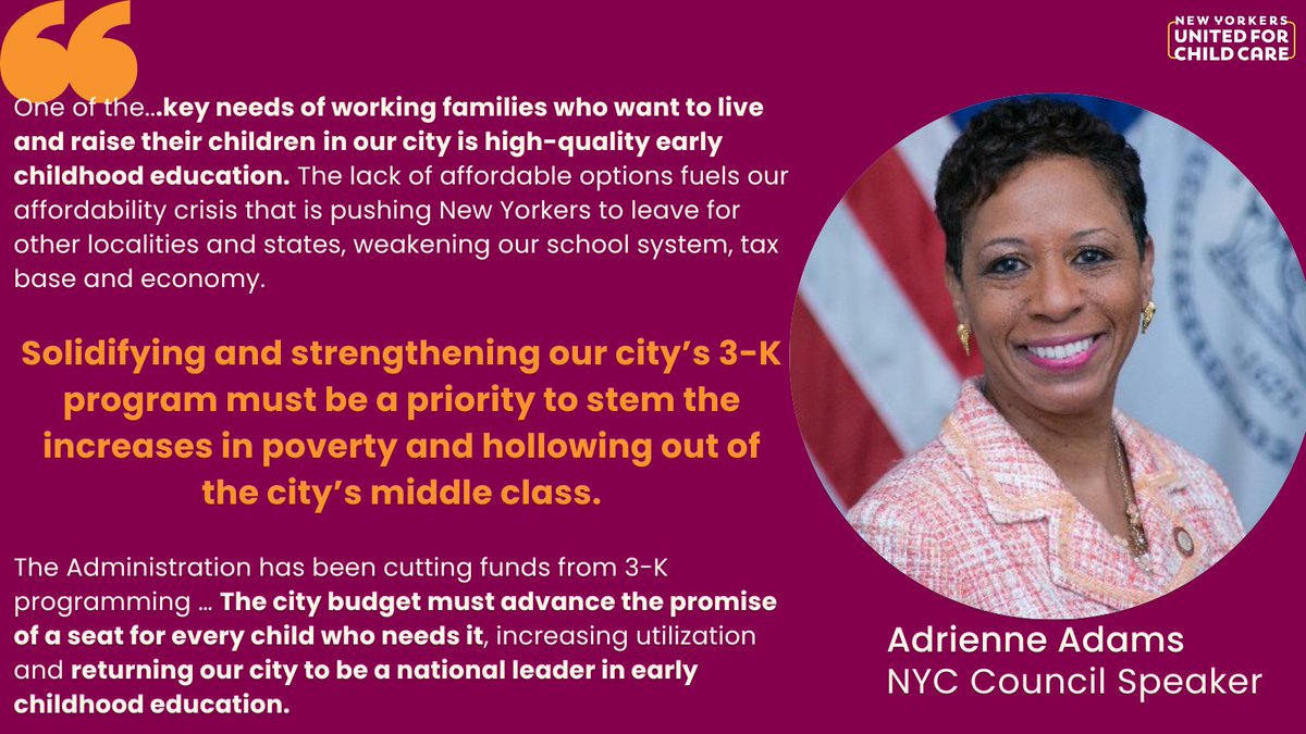 NY4ChildCare's tweet photo. Thank you, @NYCSpeakerAdams, for speaking on behalf of NYC families at yesterday's @NYCCouncil Preliminary Budget Hearing!

We need @NYCMayor to restore ~ $400M in cuts to Pre-K &amp; 3-K so families can stay and thrive in NY.

https://t.co/wW2YIn6Xqj https://t.co/160wpWJL1t