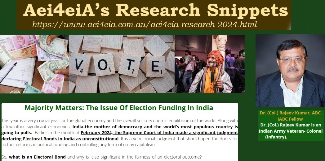 #Aei4eiAResearch | Experts' Forum-2024 is the year of election in 76 countries around the world. Read a thought-provoking article on 'The Issue Of Election Funding In India'.  Here's more: aei4eia.com.au/col-rajeev-kum… #ElectionFunding #PeoplePower #Socioeconomicresearch
