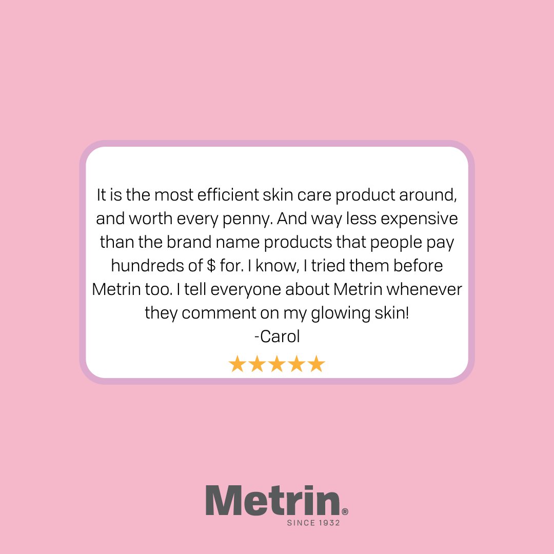 Stop wasting money on overpriced products and buy what's proven to work! With 92 years of proof, thousands of glowing faces and hundreds of testimonials great skin with Metrin Skincare is a guarantee. 
#skincareaddicts #skincaretestimonials #skincarereview #guaranteedskincare