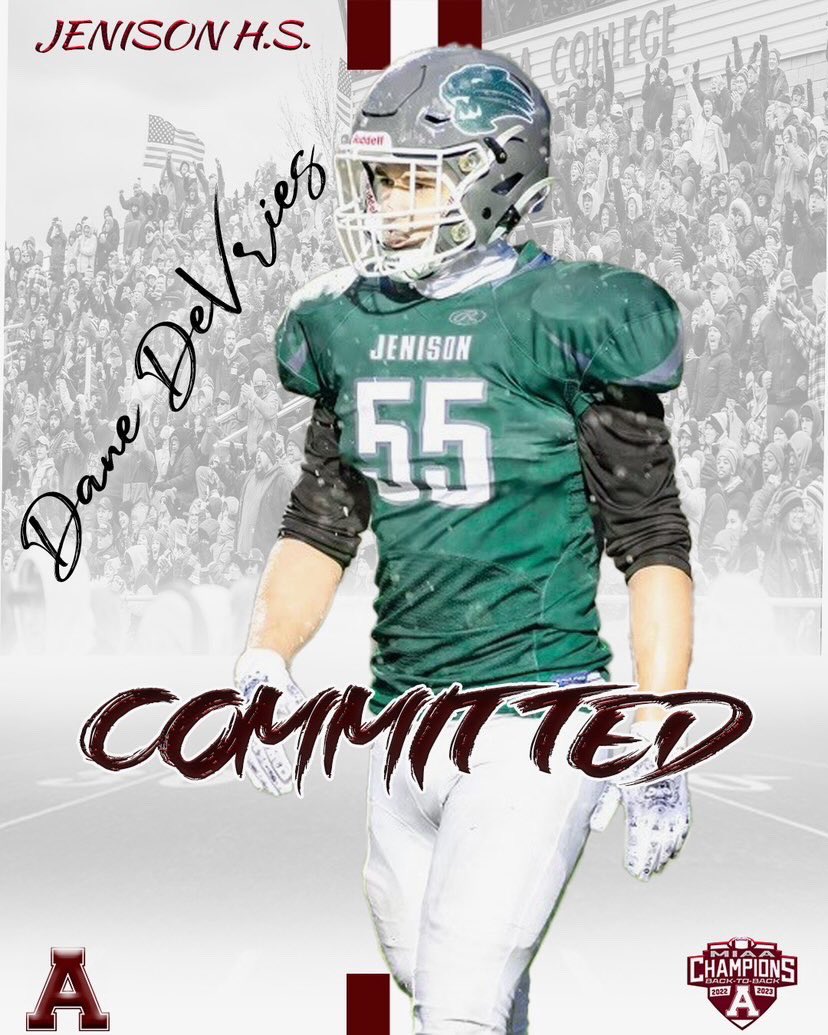 Congratulations to senior Dane DeVries on his commitment to play Football at Alma College