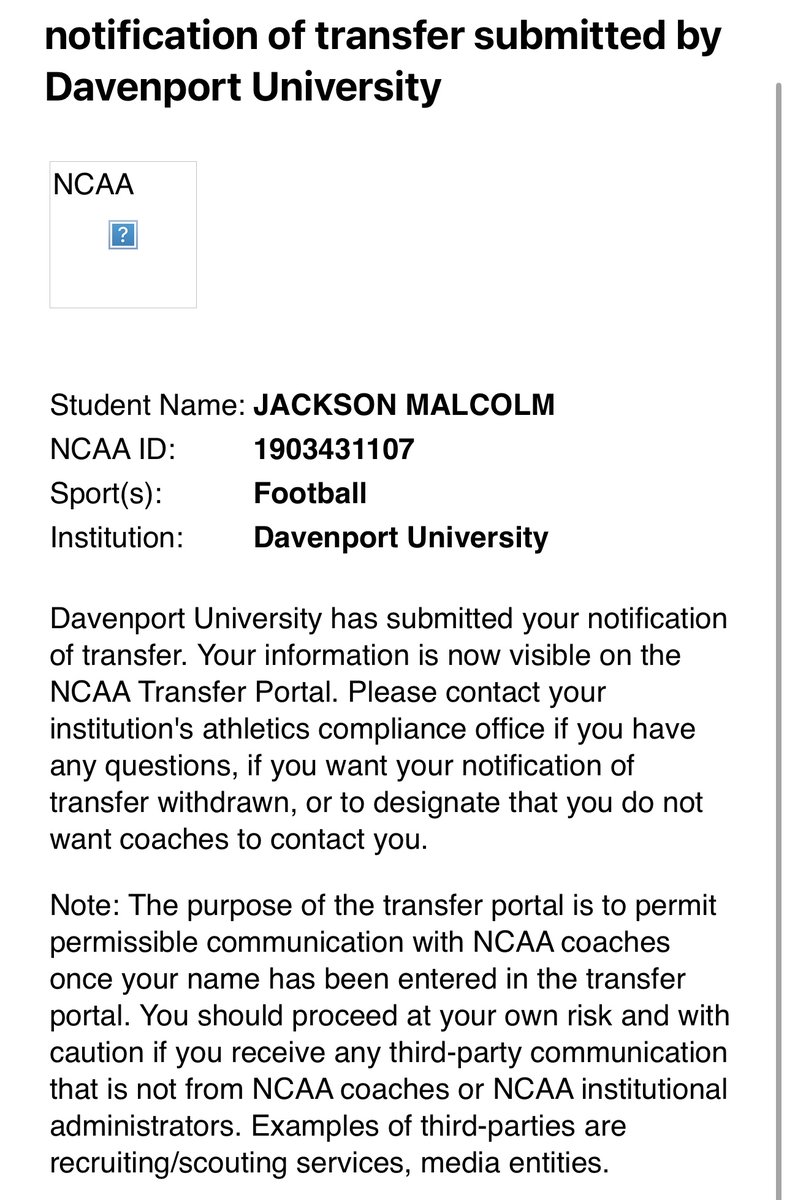 After talking with my family, and praying to God, I would like to announce that I have entered the transfer portal with two years of eligibility. Thank you to the Davenport coaching staff and teammates for a great year. 

youtu.be/adFKa8VEVDA?si…