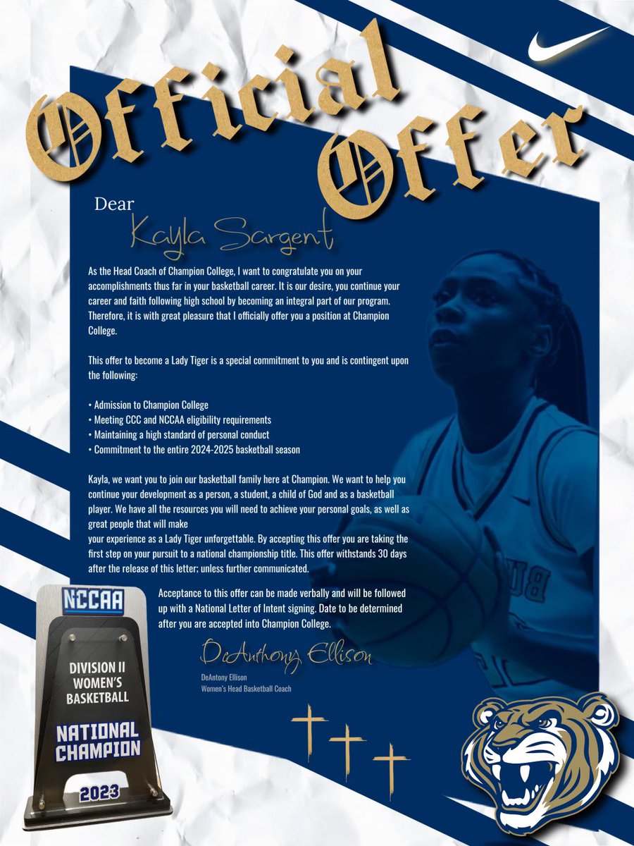 kayla sargent (@kaylasargent22) on Twitter photo After an amazing official visit to <a href="/Championwbb1/">Champion Women’s Basketball</a> I am so blessed to have received another offer!! Thank you to <a href="/CoachDellison/">Dee Ellison</a> for having me out and showing me around! 💙 After an amazing official visit to <a href="/Championwbb1/">Champion Women’s Basketball</a> I am so blessed to have received another offer!! Thank you to <a href="/CoachDellison/">Dee Ellison</a> for having me out and showing me around! 💙