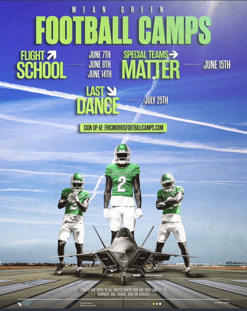 Blessed to receive an invite to the @MeanGreenFB camp. Thank you @JasonMartinezz . Excited to compete @CBruce_Sr @coachbrenthilde @EthanRusso_UNT @UNTCoachStad