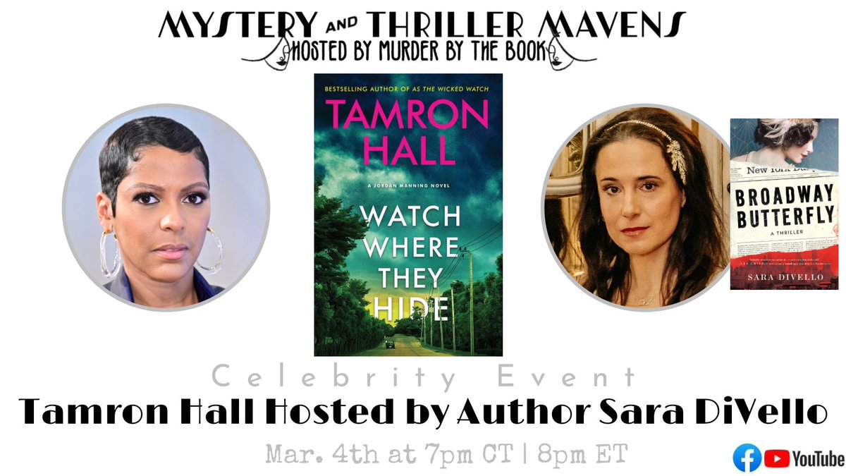 📣 3 Book Giveaway 📣Join me when @tamronhall, #emmy winning journalist, National TV host, and bestselling author gives us the inside scoop on #WatchWhereTheyHide live tonight at 8pm ET with my #PartnerInCrime @murderbooks on FB and YouTube! 🔎 bit.ly/3jfpJ84
