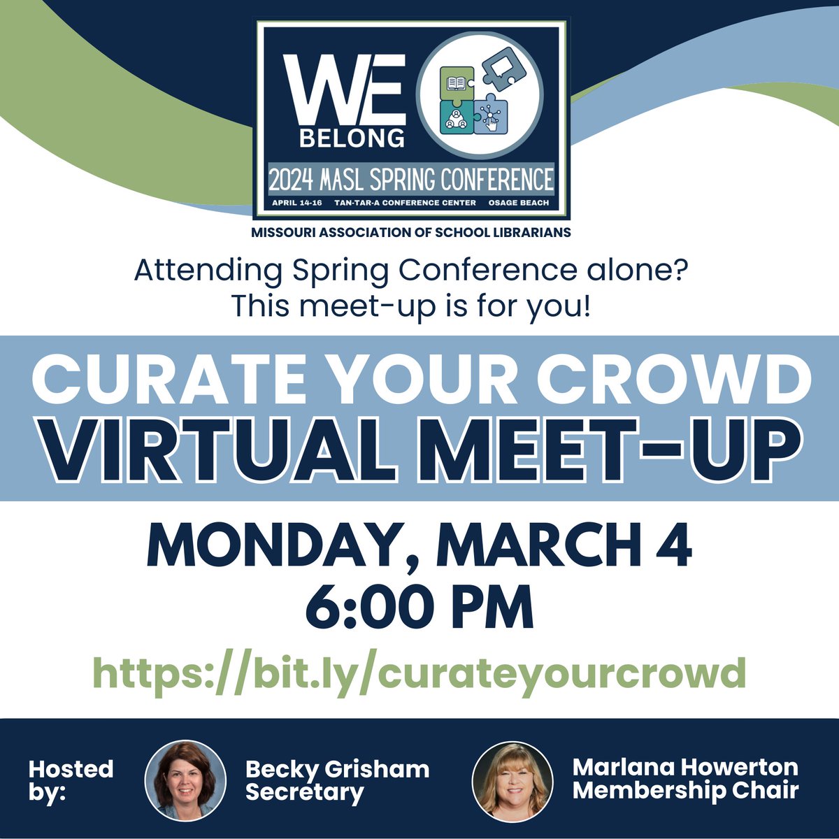 Are you attending MASL Spring Conference solo? Join the virtual meet-up TODAY, March 4 at 6:00pm by visiting: bit.ly/curateyourcrowd