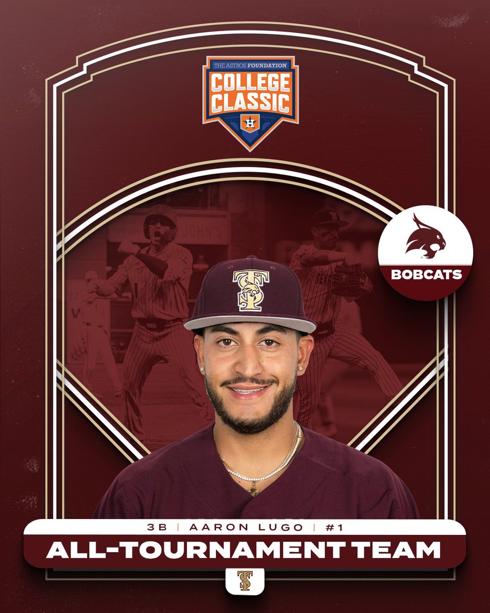 After big performances in Houston this weekend, Chase Mora was named to the Astros Foundation College Classic Most Outstanding Player and both Ryne Farber & Aaron Lugo were chosen to the all-tournament team. 📰: bit.ly/3P2CAJS #EatEmUp #SlamMarcos