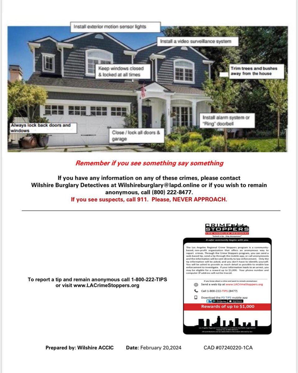 LAPD Wilshire (@lapdwilshire) on Twitter photo Wilshire area has been subjected to various residential burglaries, involving 3-4 suspects using Wi-Fi jammers as they enter victims’ residences. The Los Angeles Police Department is seeking your help to deter such burglaries. #lapd #lapdwilshire <a href="/LAPDRodriguez/">Julie Rodriguez</a> Wilshire area has been subjected to various residential burglaries, involving 3-4 suspects using Wi-Fi jammers as they enter victims’ residences. The Los Angeles Police Department is seeking your help to deter such burglaries. #lapd #lapdwilshire <a href="/LAPDRodriguez/">Julie Rodriguez</a>