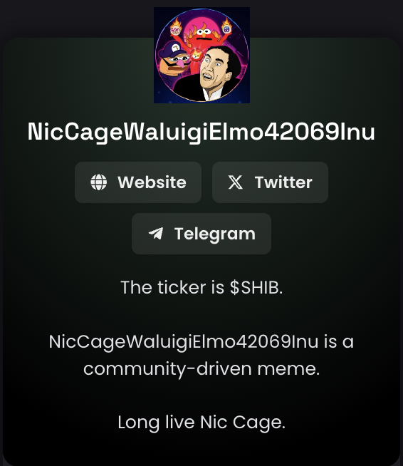 NicCageWaluElmo's tweet photo. Our @dexscreener page has been updated with official links, logo, banner and more! https://t.co/t6JjsVMvLt