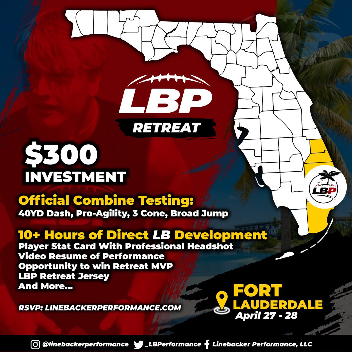 _LBPerformance's tweet image. 🚨We proudly announce the first stop of our 2024 Season! If you’re a LB in South Florida &amp;amp; you’re looking to develop your skills prior to Spring Ball, this event is for you‼️

#LockIn #LoadUp #GetToTheBall

Registration is now open! Limited Spots!

🔒in: lbperformance.regfox.com/linebacker-per…
