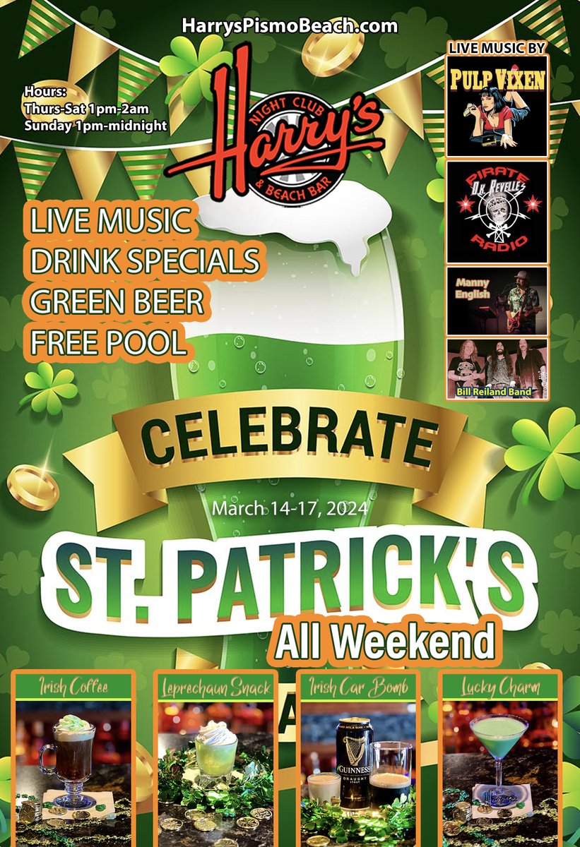 HarrysPismo's tweet photo. Harry's Night Club &amp; Beach Bar: Celebrate St. Patrick Day All Weekend Long at Harry's https://t.co/sdVxBcQLtK https://t.co/s5IgtGUXgI