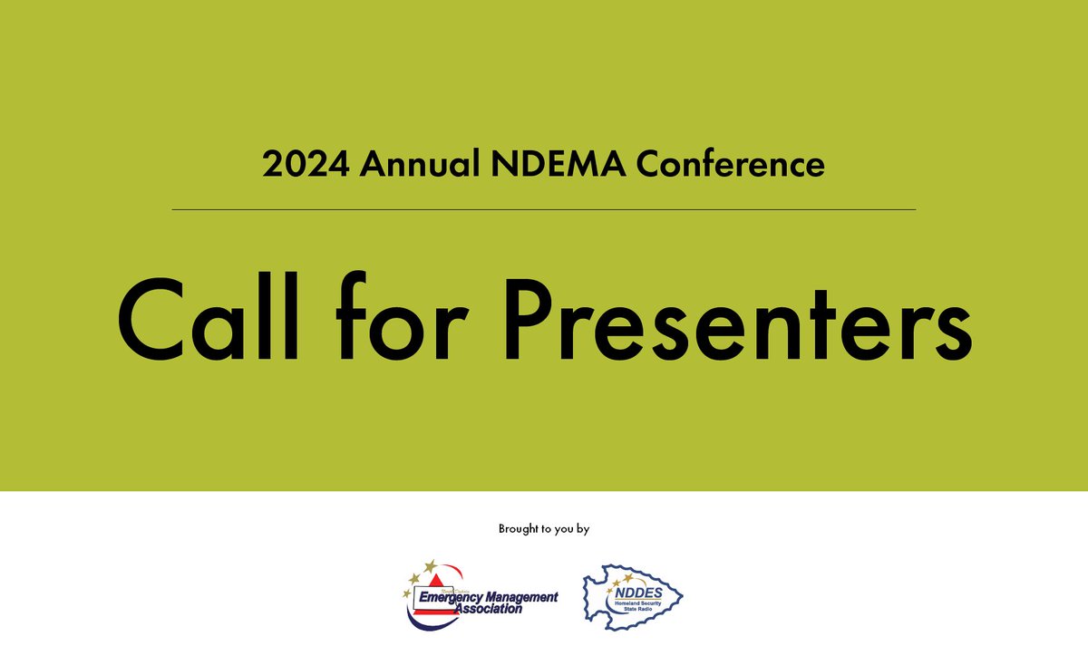 📣 NDEMA Call For Presenters📣
Individuals from diverse backgrounds and experiences are asked to share their expertise, insights, and innovative ideas to advancing emergency management, mitigation, response, and recovery for our 2024 conference

bit.ly/ndema-callforp…