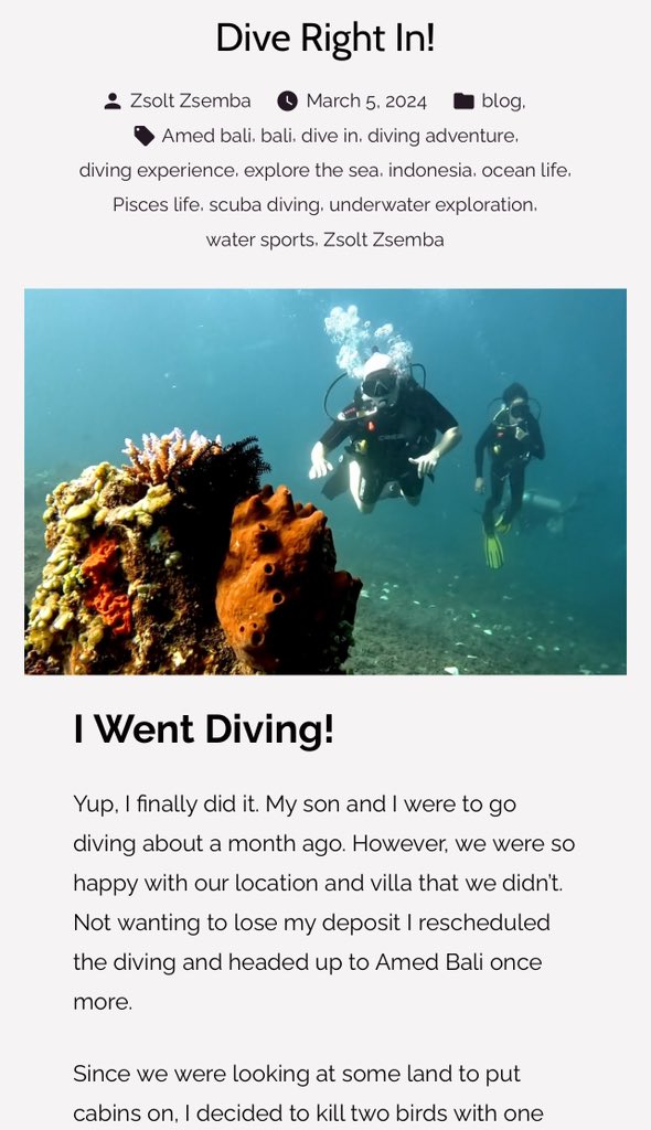 Discovering the Depths: My First Dive Experience in Amed, Bali
wp.me/p84YjG-3FL
#zsoltzsemba #indonesia #DivingAdventure #ScubaDiving #UnderwaterExploration #AmedBali #OceanLife #DivingExperience #DiveIn #WaterSports #PiscesLife #ExploreTheSea