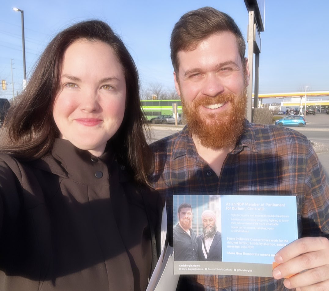HeatherLens_'s tweet photo. Out volunteering for @ChrisBorgia8 as we pull the vote on EDay in the Durham By-Election.

During the Labour Canvass on Saturday  @theJagmeetSingh highlighted big wins for workers, bringing in Dental Care, Pharmacare &amp; Anti-Scab legislation!

✊#NDP #WorkersParty #LabourParty https://t.co/2MtIWKiB7Y