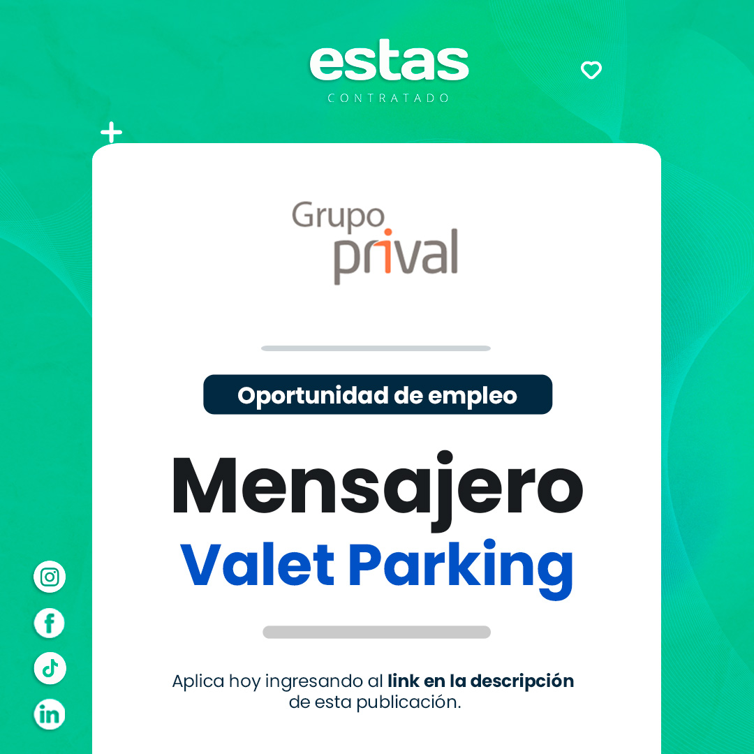 ¡Día de talento! 🌟

Grupo Prival está en busca de personas con habilidades excepcionales.

Únete a la siguiente oportunidad y forma parte de un equipo que transforma ideas en realidad. 💡

✅ Mensajero Valet Parking: estascontratado.com/837635/mensaje…
