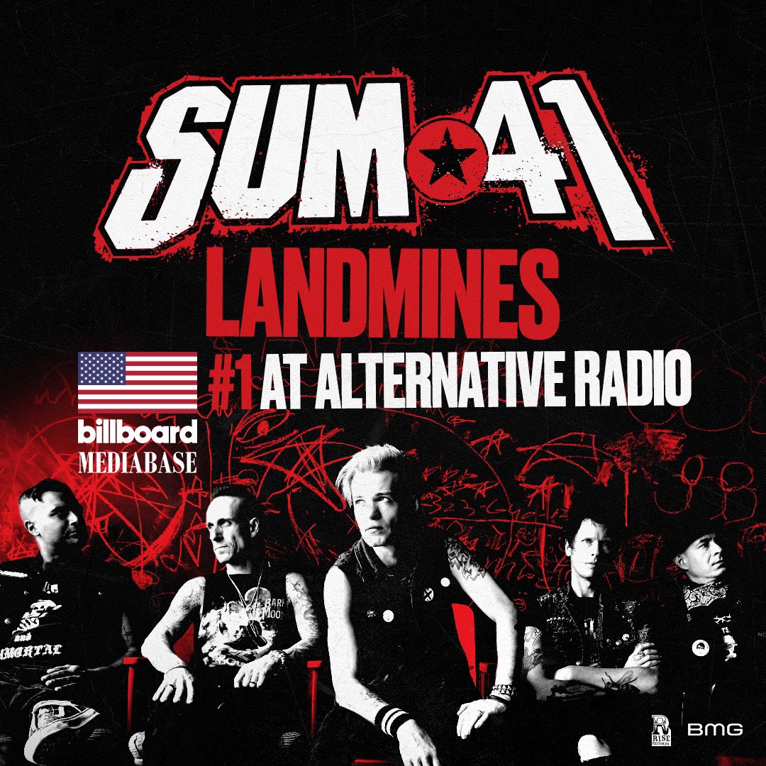 Sum41's tweet photo. "Landmines" is #1! 

I’m honestly shocked, stoked and so unbelievably grateful right now. This little song that I wrote quickly, early in the pandemic has now reached #1 in America on alternative radio, as well as #1 across four different radio formats in our beloved home country of Canada! That’s five number 1s for "Landmines!"

I really want to thank everyone at radio who took a chance on playing this song and to the public for making your voices heard to get this song to the top!

On a side note, as a punk music fan, I’m just beyond excited to see @sum41, @Blink182 and @greenday at the top of the charts together again!