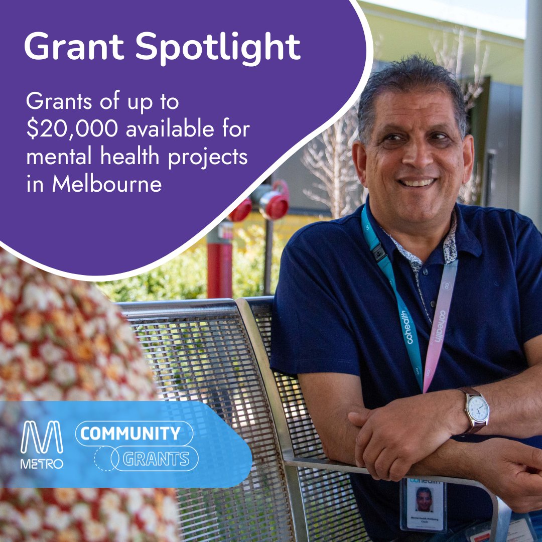 JUST IN! #Grants of up to $20,000 for #mentalhealth projects in Melbourne. <a href="/metrotrains/">Metro Trains</a> Moving Melbourne Community Grant Program is now open. metrotrains.com.au/community-gran…