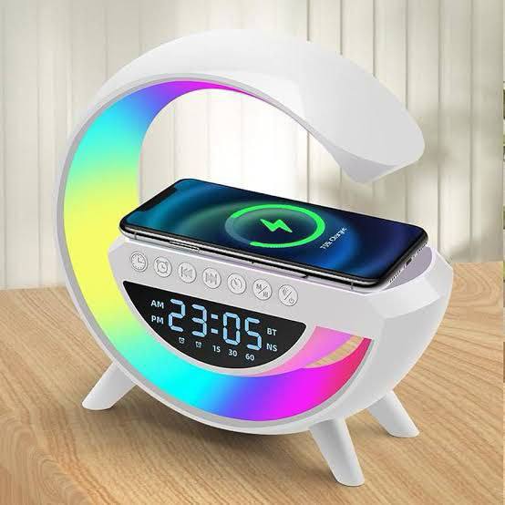 25000G Shape Rechargeable Wireless Led Table Lamp Charger with Bluetooth Speaker and Clock