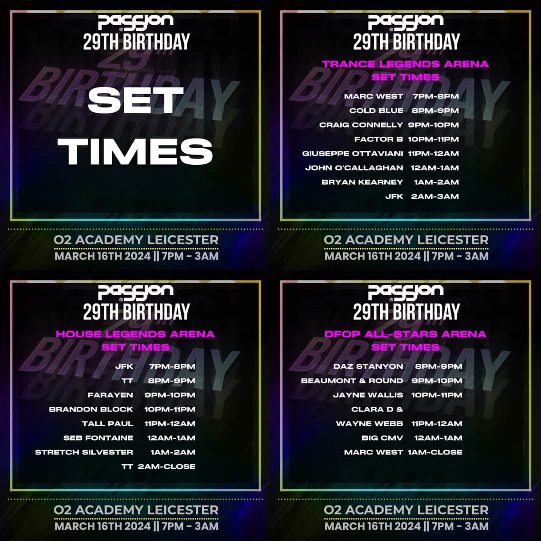 FSOEBirmingham's tweet photo. And start making your preparations for @passion_uk as their set times are out too! 
@Factor_B_Music @SubcultureJOC @JOCofficial @bryankearney @Cold_Blue @craig_connelly @GOttaviani #TranceFamily #PassionDFOP https://t.co/E8o4tsZjjY