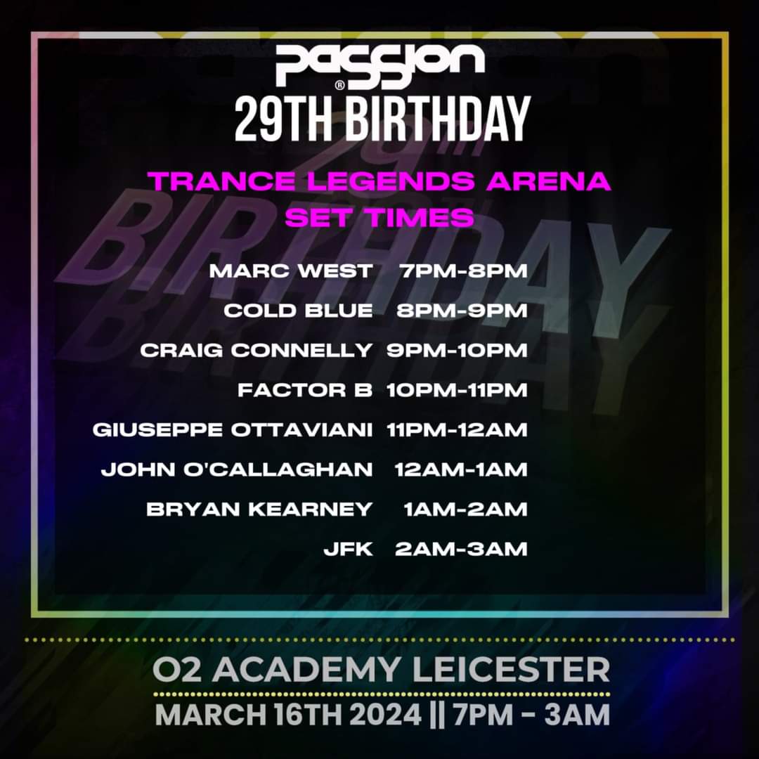 FSOEBirmingham's tweet photo. And start making your preparations for @passion_uk as their set times are out too! 
@Factor_B_Music @SubcultureJOC @JOCofficial @bryankearney @Cold_Blue @craig_connelly @GOttaviani #TranceFamily #PassionDFOP https://t.co/E8o4tsZjjY