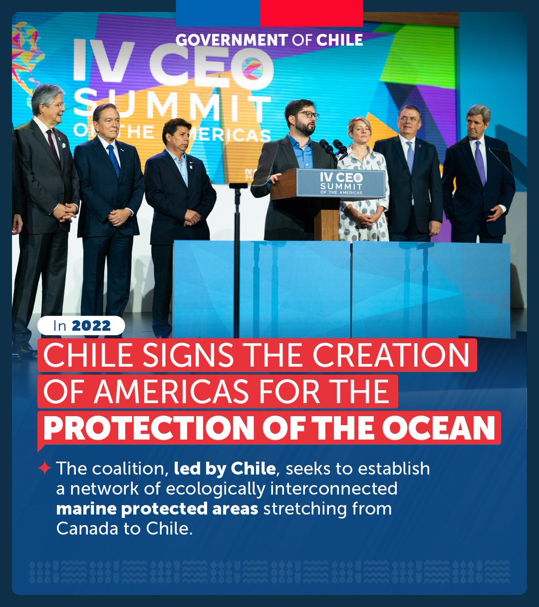 United for the #ocean! President @GabrielBoric led the signing of 'Americas for Ocean Protection', a coalition formed by Canada, United States, Mexico, Costa Rica, Panama, Colombia, Ecuador, Peru, NGOs and civil society.