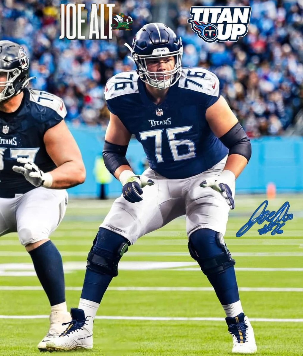 Idk who did this jersey swap but this is top effin notch💯 lol I just tweaked it a little. That behemoth is some kind of special too. I love Odunze, but I meant what I said about being fine if we land #JoeAlt #Titans #NFLDraft #NFL #NDFootball #FightinIrish #TitanUp