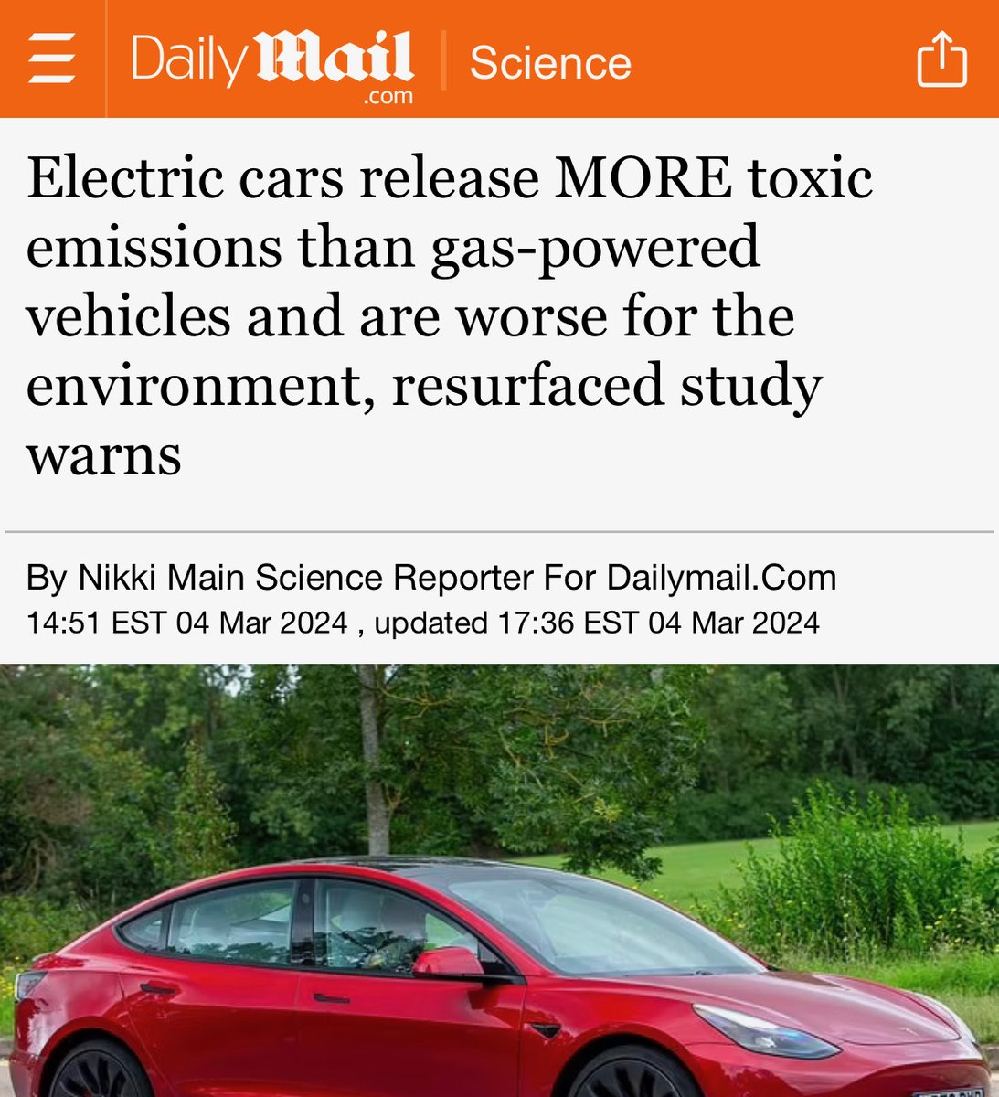 Electric cars release more toxic emissions than gas-powered vehicles. EV tire tread releases toxic particles 400 times GREATER than exhaust emissions. The only thing that's green about electric vehicles is the cost.