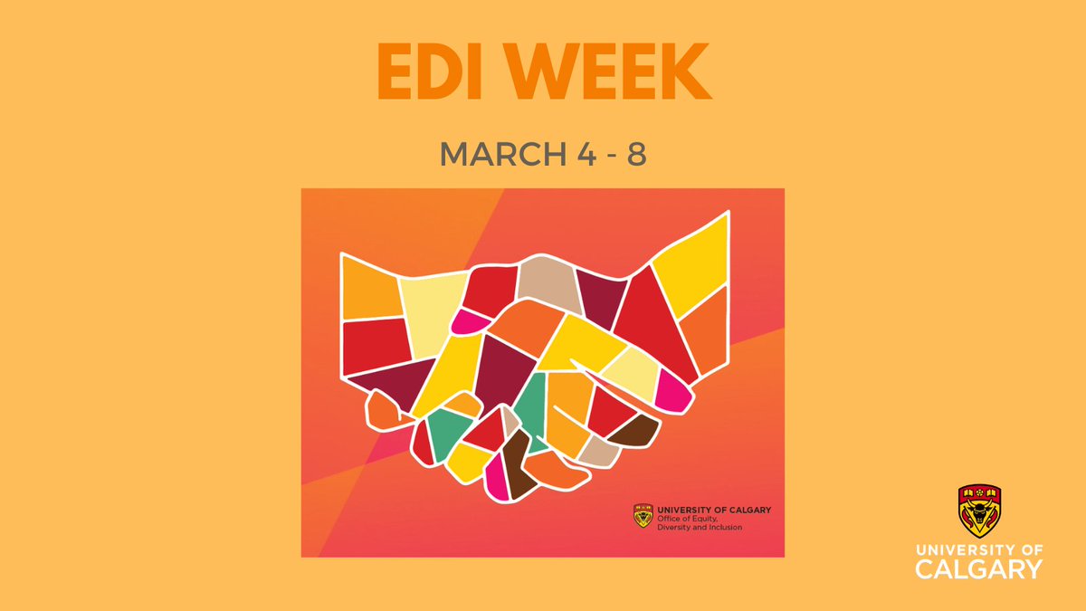 EDI Week is a fantastic opportunity to come together and participate in events that explore and celebrate advancements in equity and inclusion. Join me at the 2024 EDI Awards Ceremony on March 6 as we recognize our EDI change-makers at UCalgary! RSVP here: bit.ly/3wCokBc