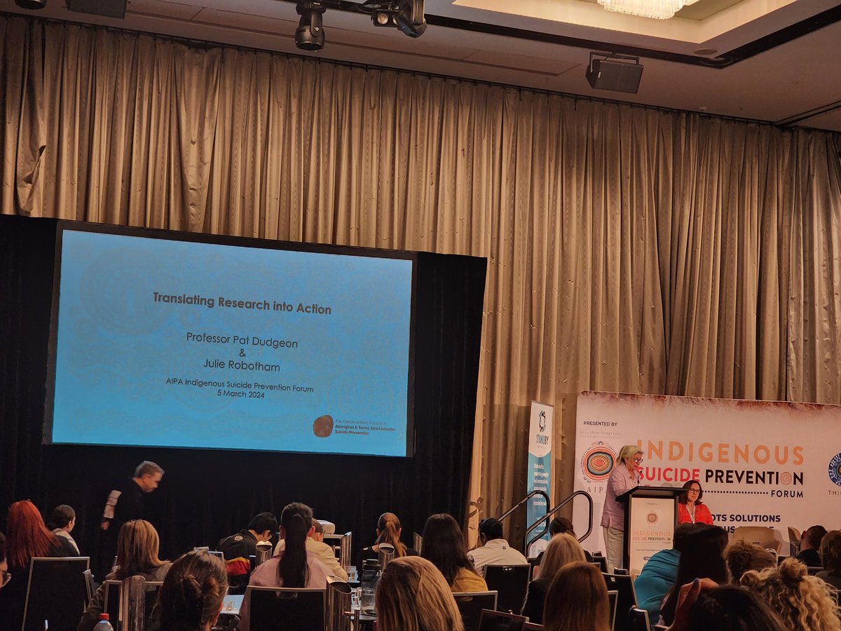 Very lucky to hear from @pat_dudgeon and @julierobotham at the start of the 2024 Indigenous Suicide Prevention Forum. #PreventingIndigenousSuicide