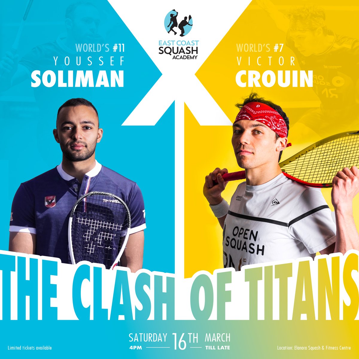 ElanoraSquash's tweet photo. Mark your calendars for #SquashExhibition2024 at #ElanoraSquashAndFitness! Watch World No. 7 Victor Crouin vs World No. 11 Youssef Soliman. Sat 16th March 2024. Secure your spot now. Learn more.
https://t.co/4jgp5clA1E https://t.co/R4ckpVmnzo