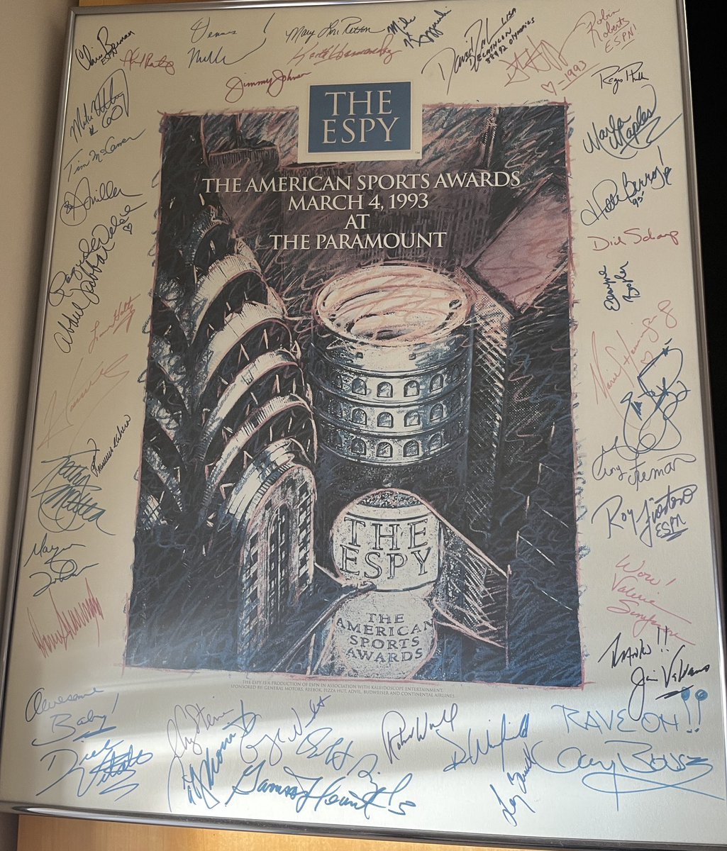 31 years ago tonight. I was lucky enough to be in attendance (along with these names and others) for the first ⁦@ESPYS⁩ where Jim Valvano announced the launch ⁦@TheVFoundation⁩ in his legendary speech.