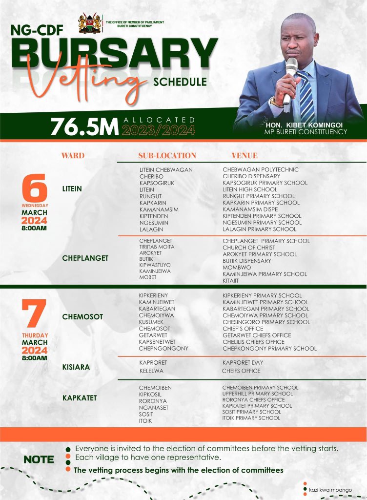 HonKomingoi's tweet photo. The bursary vetting schedules. https://t.co/eLlsG4zS6i