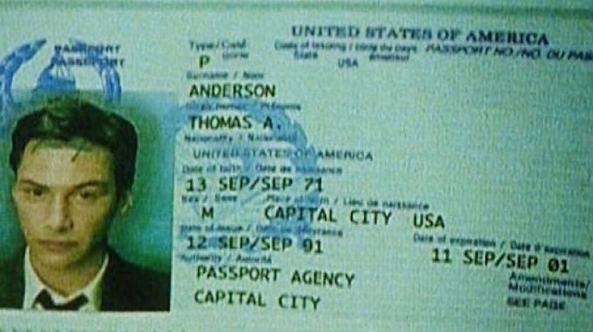 Neo’s passport in ‘The Matrix’ (1999) expires on September 11, 2001