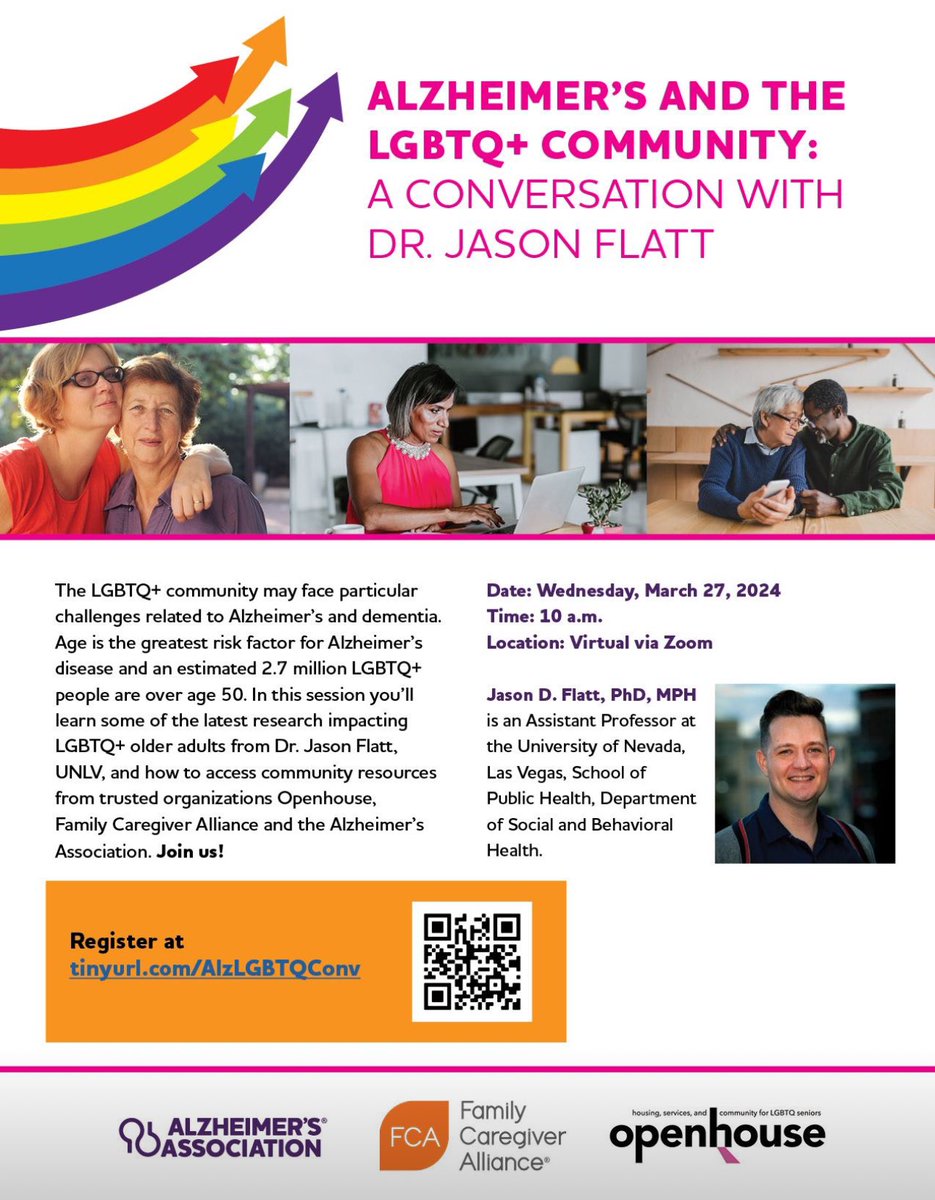 Learn about some of the latest research impacting LGBTQ+ older adults. Register at tinyurl.com/AlzLGBTQConv @AlzNorCalNorNev @CaregiverAlly @theriseregistry