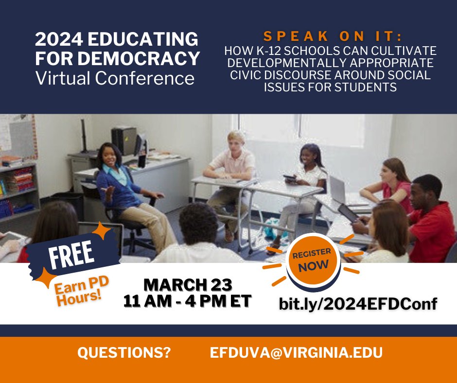 Youth_Nex's tweet image. The #EducatingForDemocracy #initiative is hosting their annual #FREE #VirtualConference! This year will be on &apos;how #K12Schools can #cultivate #developmental appropriate #CivicDiscourse around #SocialIssues for #students&apos; on Sat. 3/23. #Register NOW -&amp;gt; virginia.zoom.us/meeting/regist…